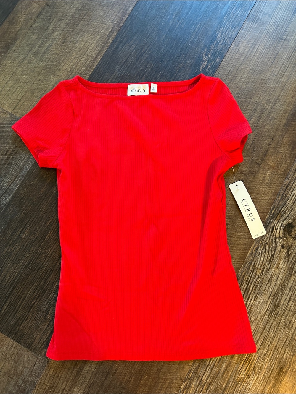 Cyrus Bright Red Ribbed Short Sleeve Tee
